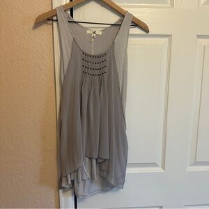 Boho Grey Tank, Button Detail-Size S